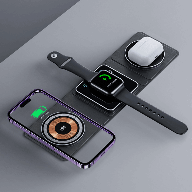 3 IN 1 Magnetic Folding Wireless Charger Station For IPhone Transparent Fast Charging For IWatch And Airpods-pamma store