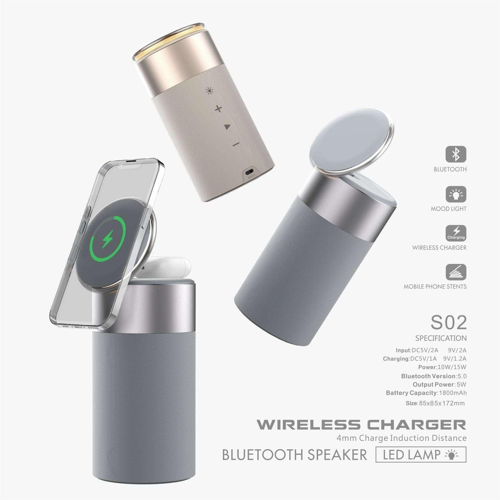 3 In 1 Multi-Function IPhone And AirPods Wireless Charger Portable Bluetooth Speaker With Touch Lamp For Home And Office-pamma store