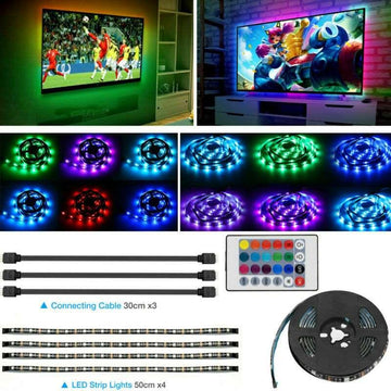 4x50CM USB 5V RGB LED Strip Background Light Remote Kit For TV Computer Lamp-pamma store