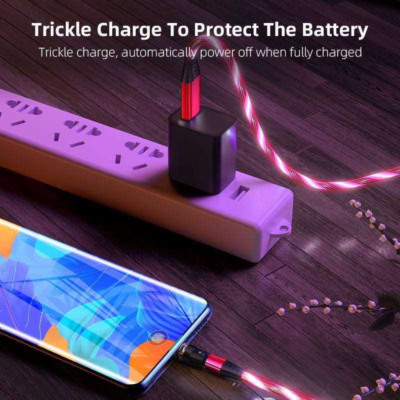 540 Rotate Luminous Magnetic Cable 3A Fast Charging Mobile Phone Charge Cable For LED Micro USB Type C For I Phone Cable-pamma store