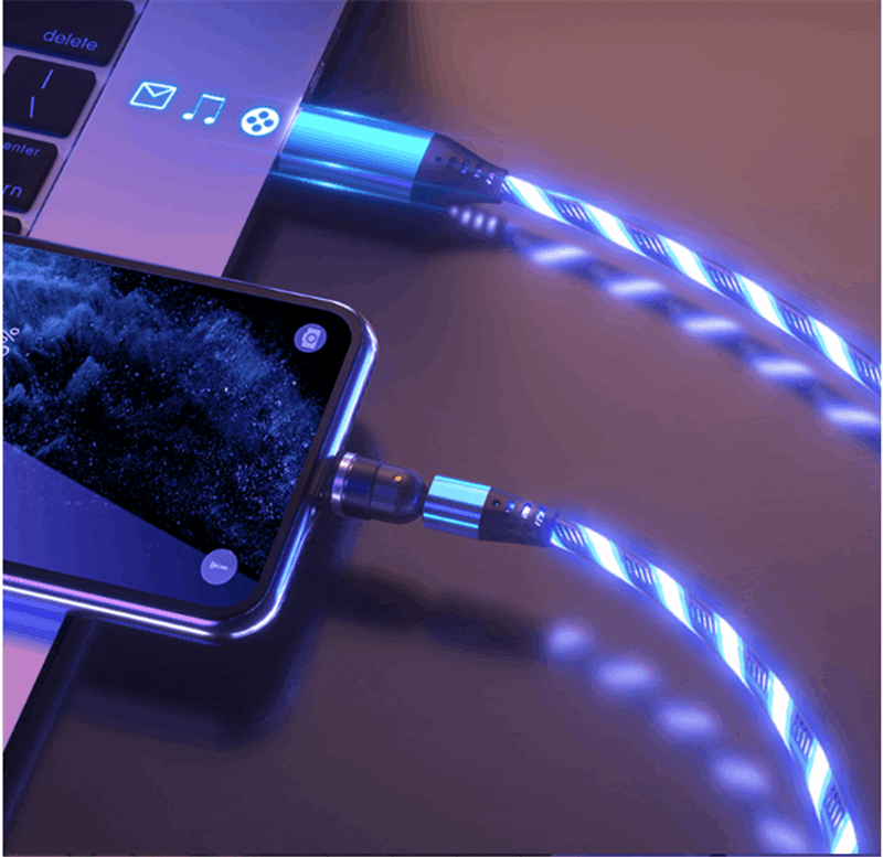 540 Rotate Luminous Magnetic Cable 3A Fast Charging Mobile Phone Charge Cable For LED Micro USB Type C For I Phone Cable-pamma store