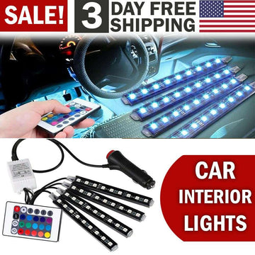 Car Interior Lights Neon Atmosphere RGB LED Strip Bar Car Decor Lighting Lamp US-pamma store