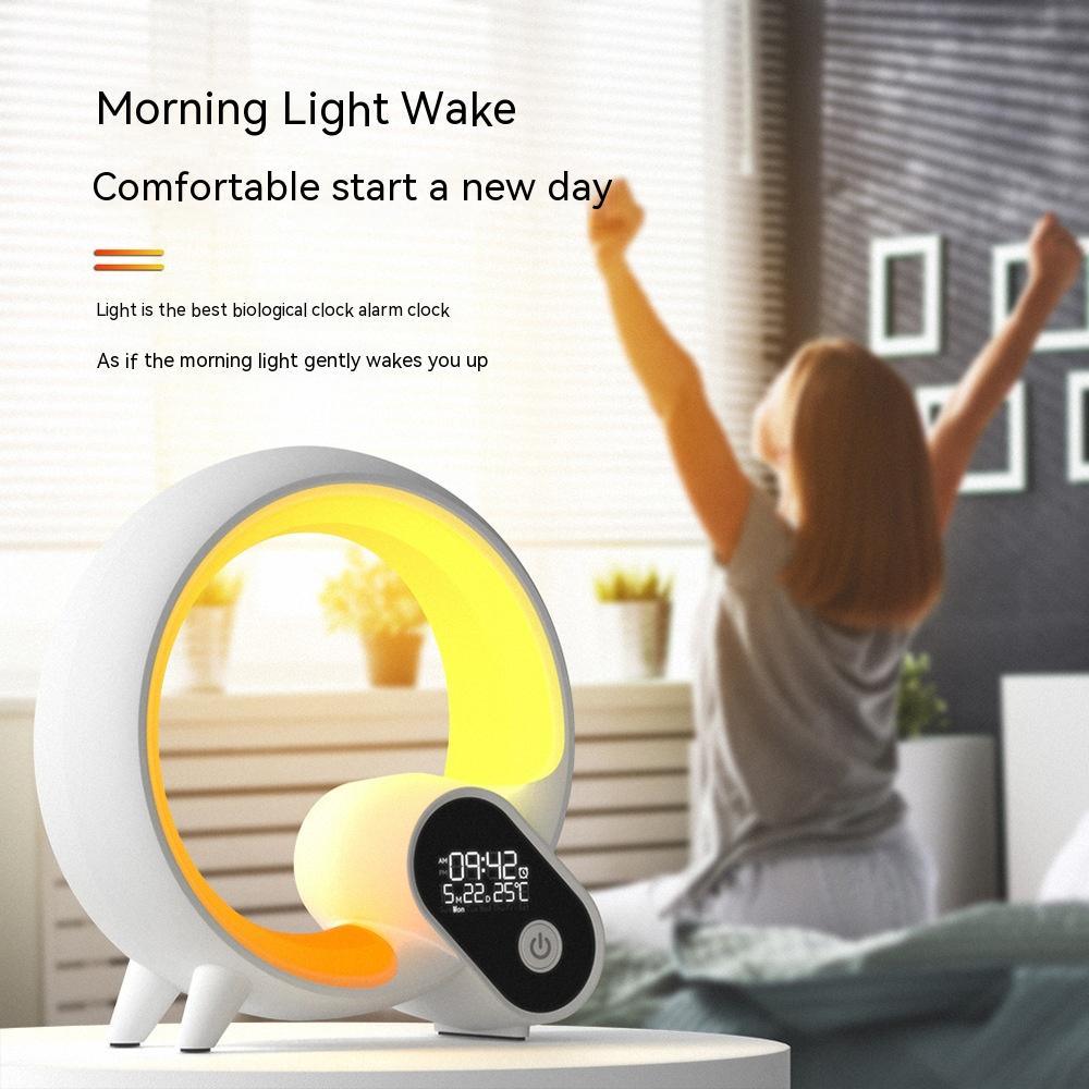 Creative Q Light Analog Sunrise Digital Display Alarm Clock Bluetooth Audio Intelligent Wake-up Q Colorful Atmosphere Light-pamma store