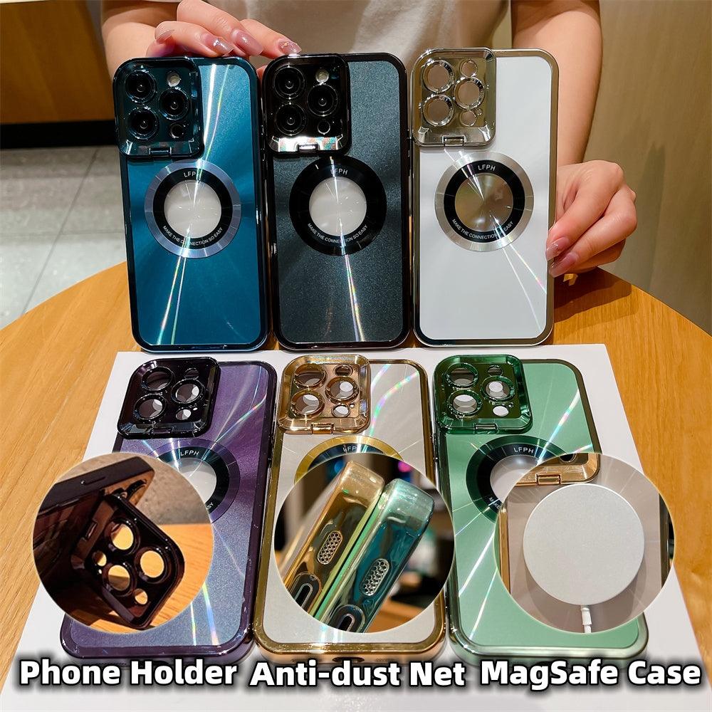 Electroplated Phone Case Luxury Plating CD Pattern Magsafe Bracket Case For  12 13 14 Pro Max Invisible Camera Stand Holder Lens Holder Magnetic Suction-pamma store