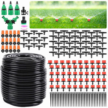 Garden Drip Irrigation Kit,164FT Greenhouse Micro Automatic Drip Irrigation System Kit With Blank Distribution Tubing Hose Adjustable Patio Misting Nozzle Emitters Sprinkler Barb-pamma store
