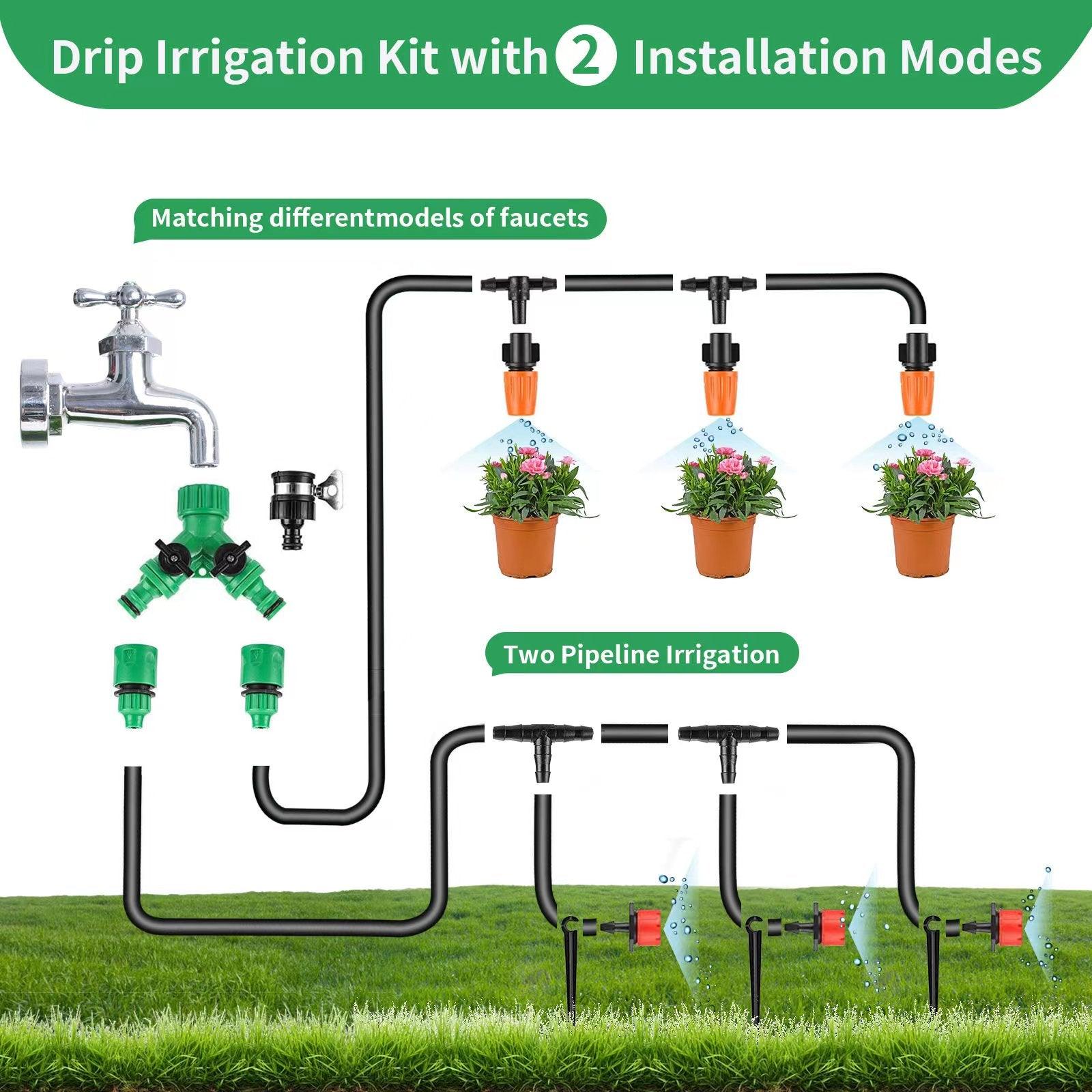 Garden Drip Irrigation Kit,164FT Greenhouse Micro Automatic Drip Irrigation System Kit With Blank Distribution Tubing Hose Adjustable Patio Misting Nozzle Emitters Sprinkler Barb-pamma store