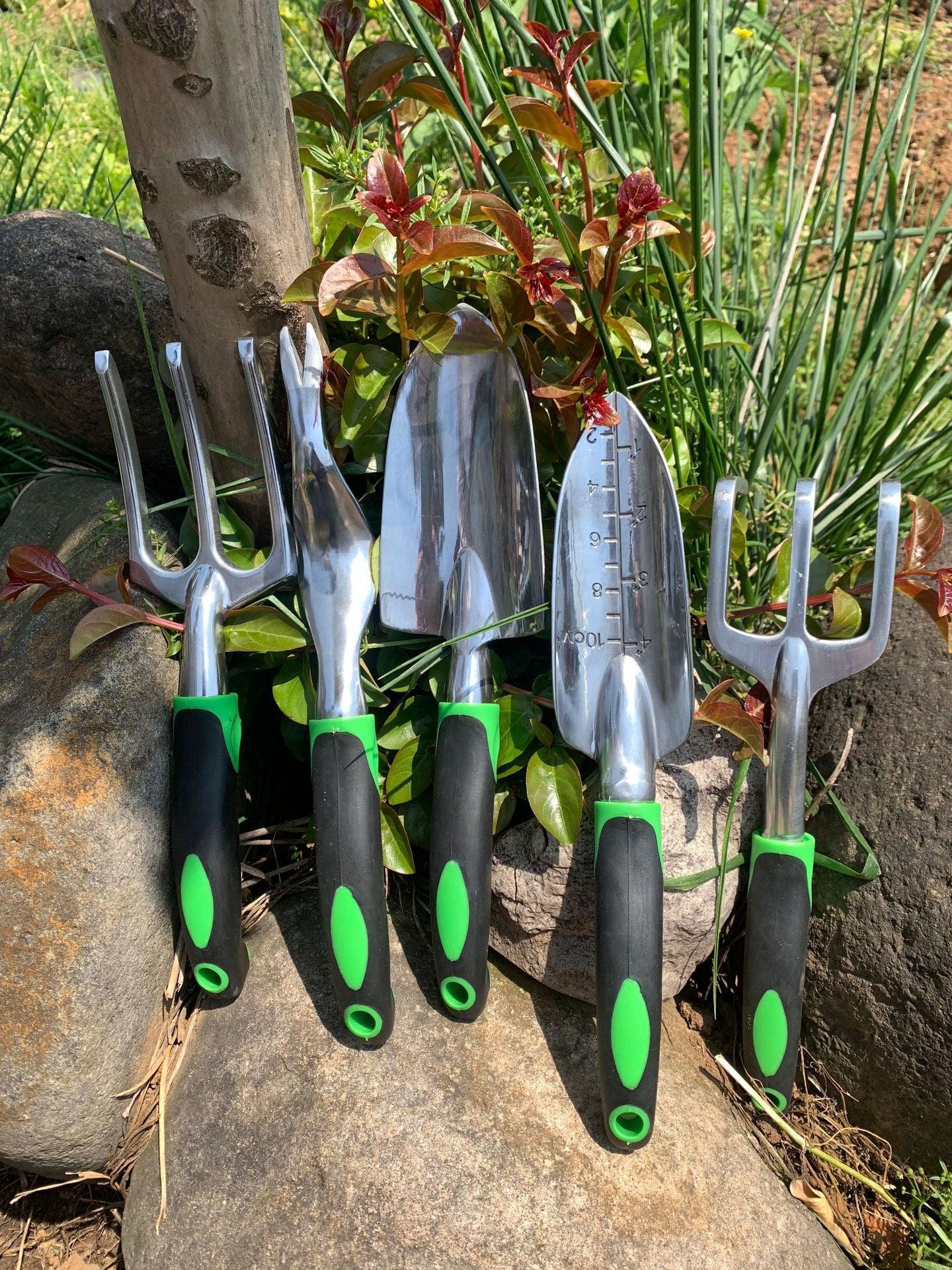 Garden Supplies 9-piece Aluminum Alloy Set, Silicone Two-color Handle Shovel Gardening Tools-pamma store