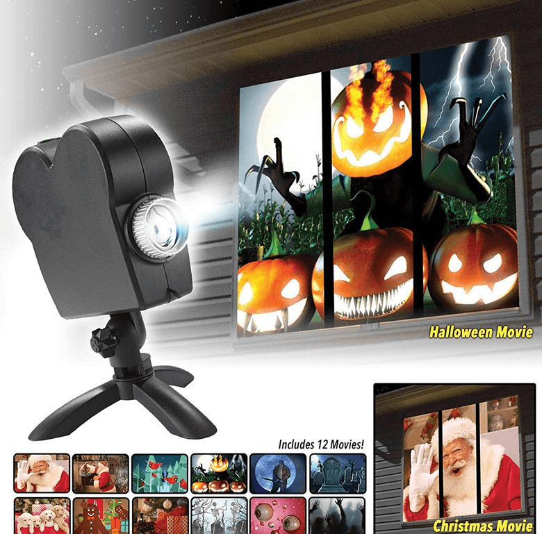 Halloween  Christmas Laser Projector 12 Movies Disco Light Mini Window Home Theater Projector Indoor Outdoor Projector-pamma store