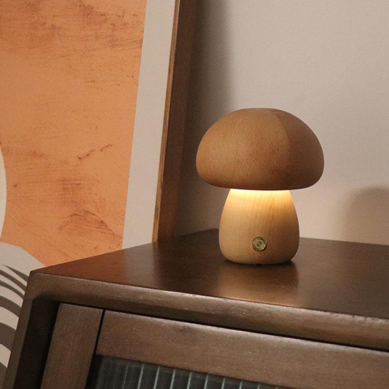 INS Wooden Cute Mushroom LED Night Light With Touch Switch  Bedside Table Lamp For Bedroom Childrens Room Sleeping Night Lamps Home Decor-pamma store