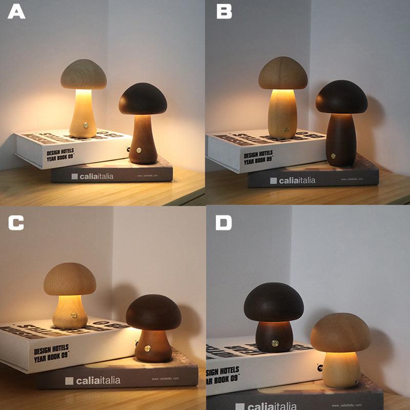 INS Wooden Cute Mushroom LED Night Light With Touch Switch  Bedside Table Lamp For Bedroom Childrens Room Sleeping Night Lamps Home Decor-pamma store
