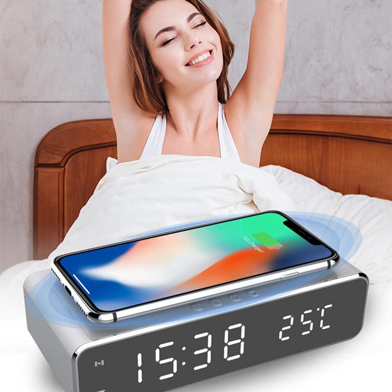LED Electric Alarm Clock With Wireless Charger Desktop Digital Despertador Thermometer Clock HD Mirror Clock Watch Table Decor-pamma store
