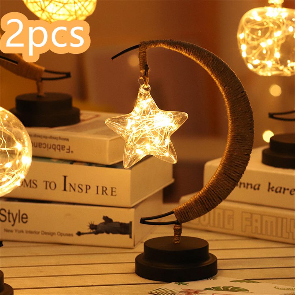 Led Moon Light Wrought Iron Ornament Light Star Shape Copper Wire Light Decorative Light USB Battery-pamma store