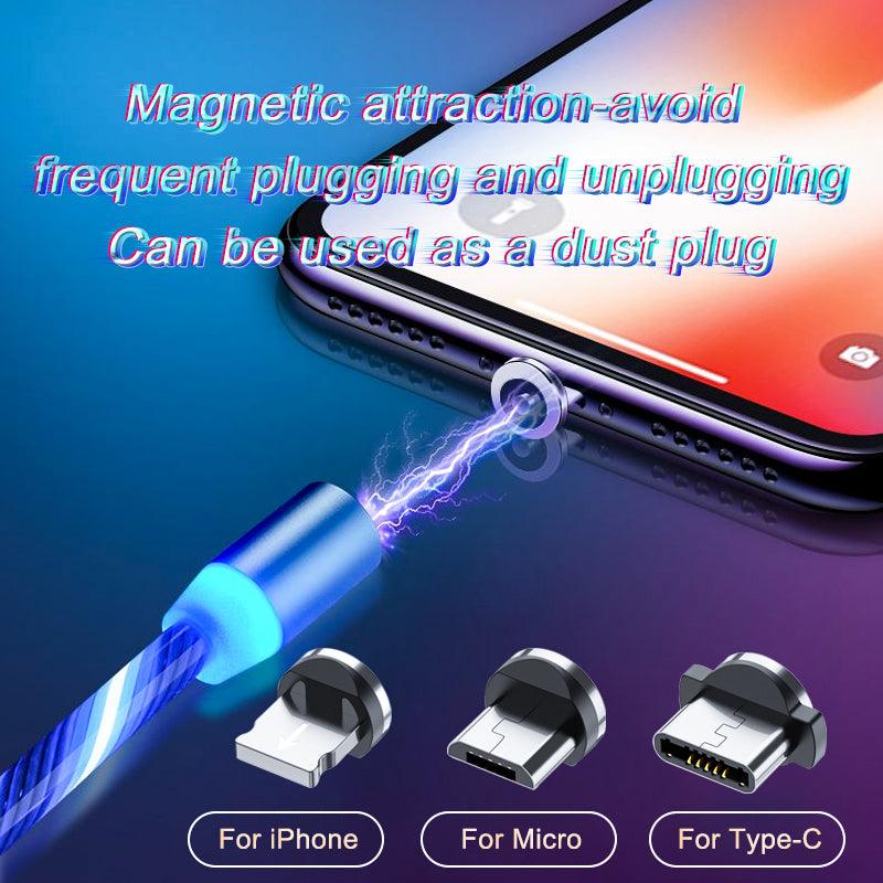 Magnetic Charging Cable Streamer Fast Charging Cable Lighting Micro USB Cable LED Magnet Charger Type-C Cable-pamma store