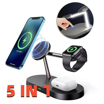 Multifunctional Five-In-One Magnetic Wireless Charging Watch Headset Desktop Mobile Phone Holder Charger 15W Fast Charge-pamma store